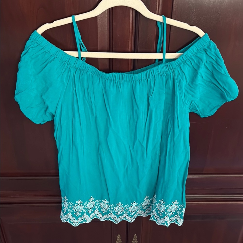 Old Navy Blue Puff Sleeve Ruched Blouse